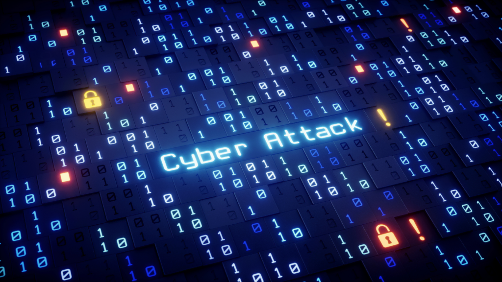 Grafische Darstellung mit Binärcode einer Cyber Attacke