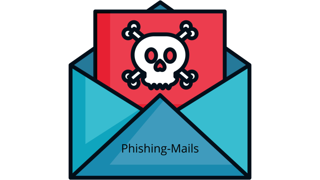 Briefumschlag mit rotem Brief mit Totenkopf zur Symbolisierung von Phishing Mails